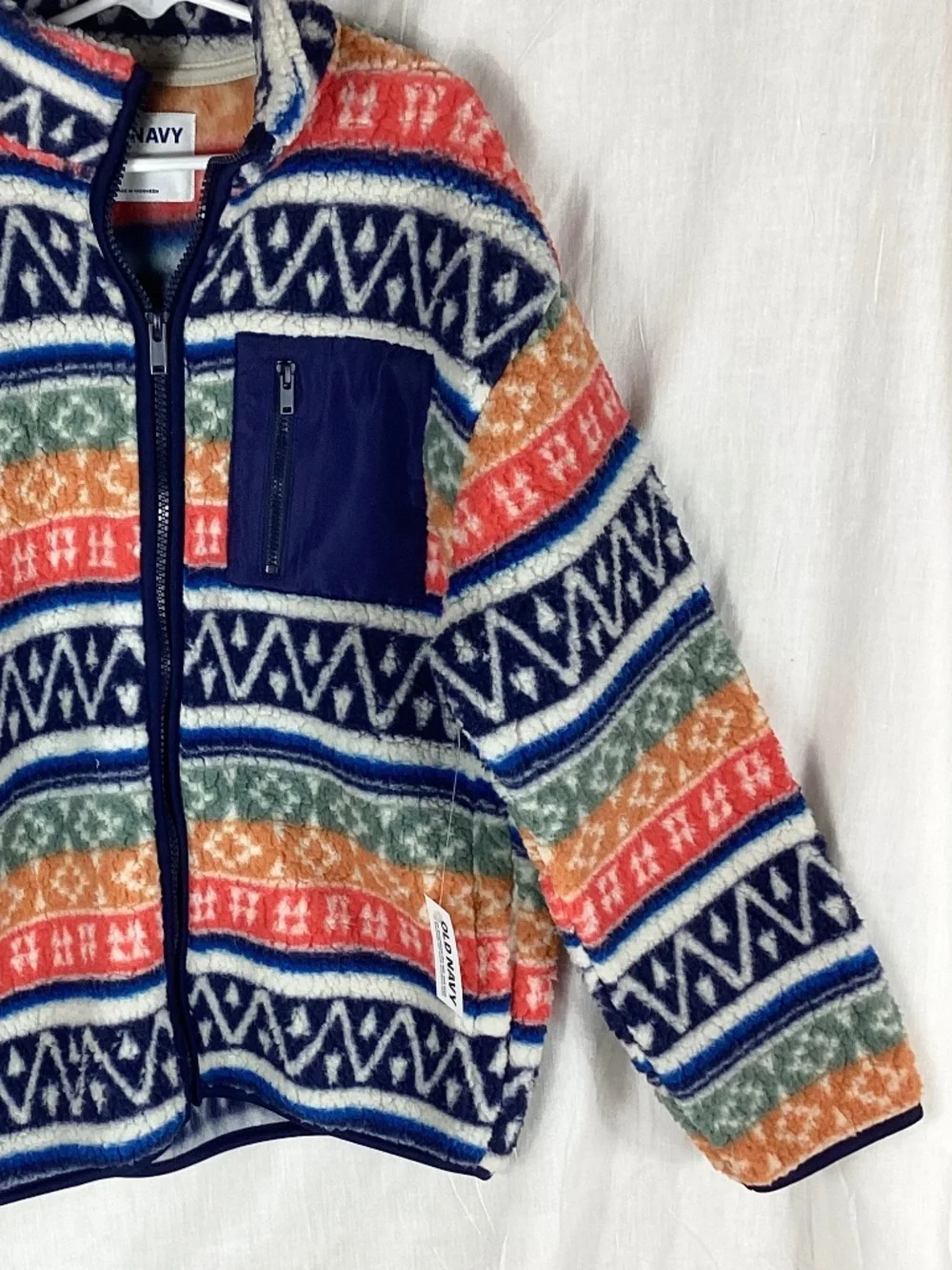 Old Navy Childrens Fleece Zip Front Jacket Size L 10-12 Multicolored Pattern